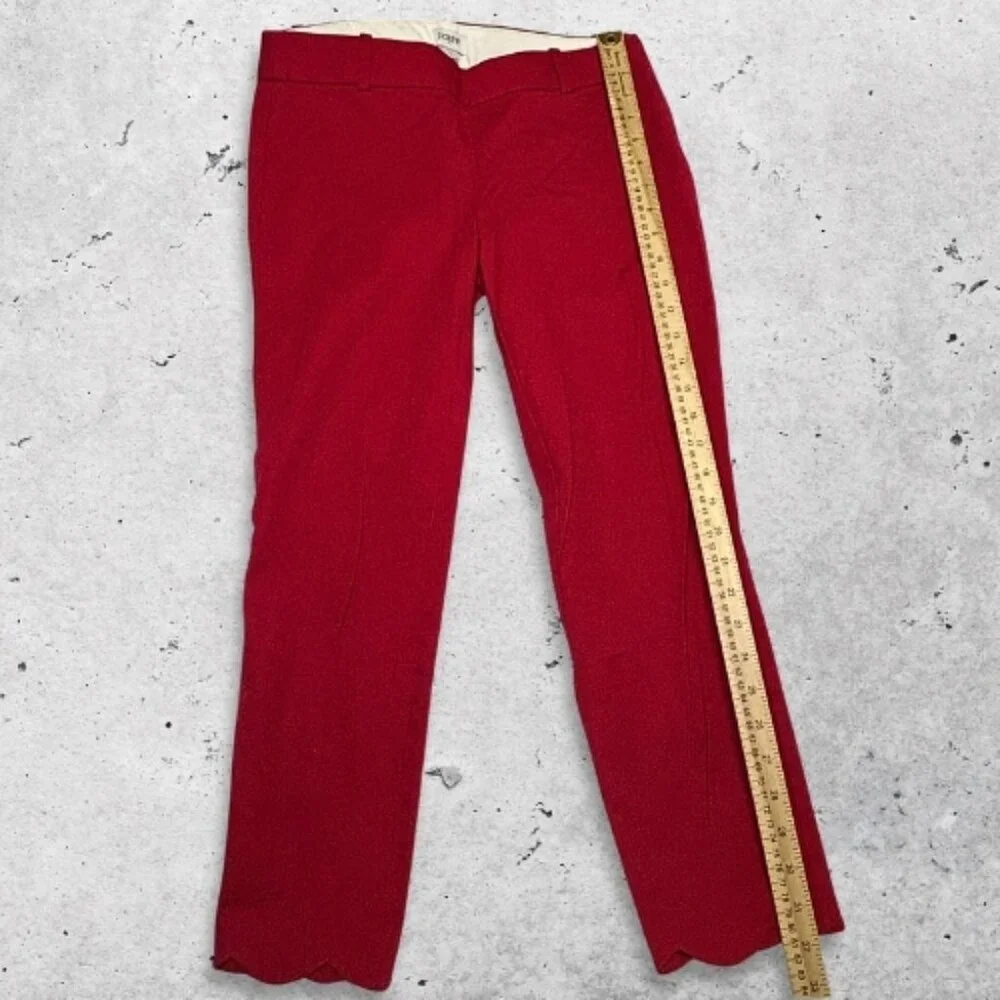 J.Crew Winnie Pants Cropped Scalloped Hem Side Zip Closure‎ Stretch Fabric Red 4
